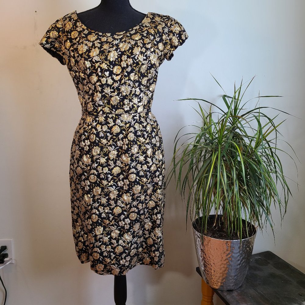 Vintage Black Cocktail Dress with Gold & Silver Embroidery